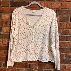 Victoria’s Secret womens floral button up lace cottagecore pajama top cream L
